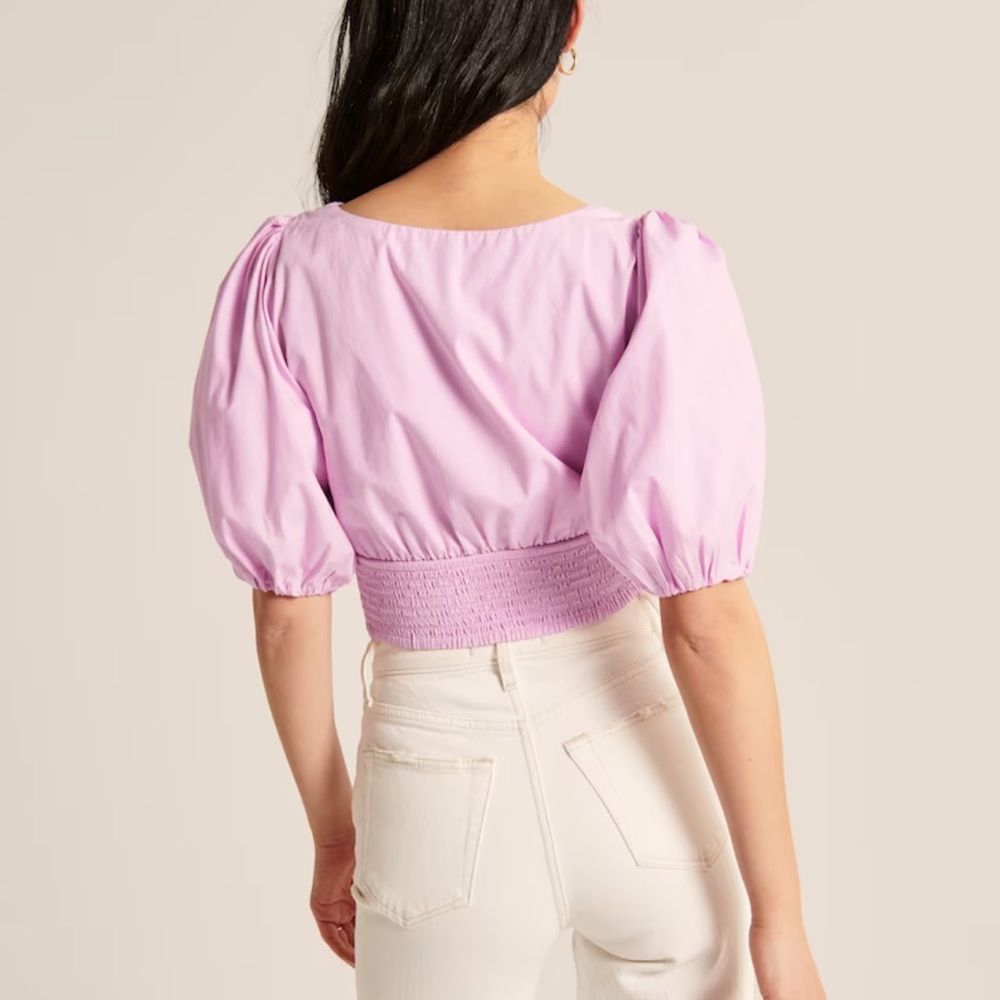 Abercrombie | Tie Front Puff Sleeve Top - Picture 4 of 8
